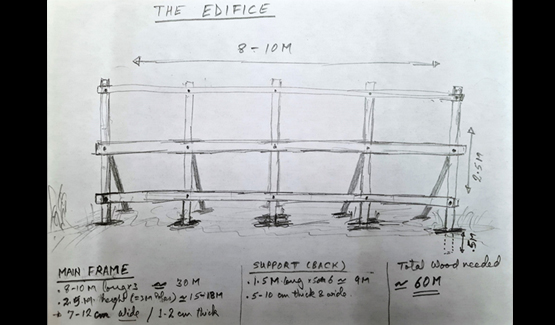 Parvez/THE SCAFFOLD/Installation sketch (frontal view)/2021